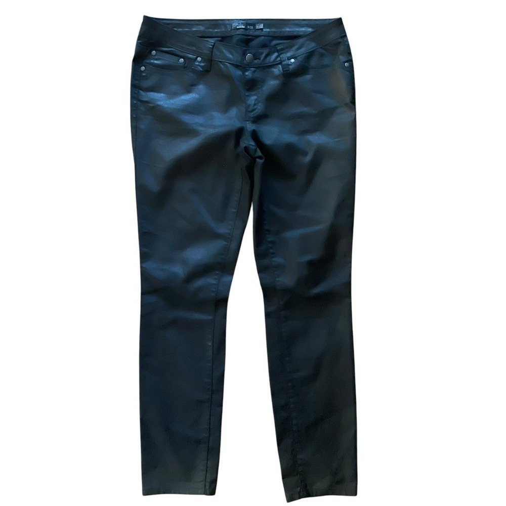 Prana Kara Jett Wax Coated Pants Women 8/29 Black Slim Denim Goth Moto Edgy Punk - Picture 5 of 11